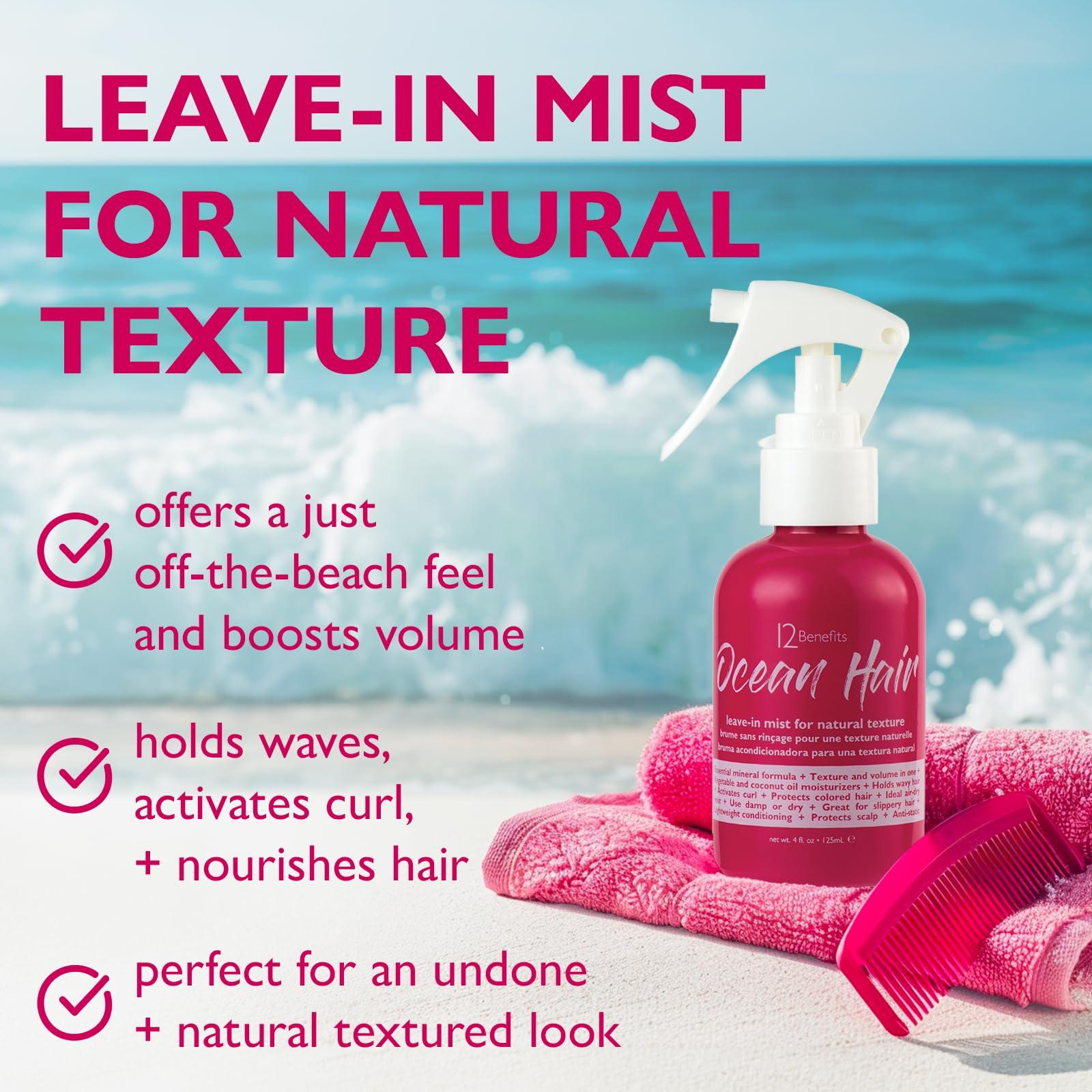 12 Benefits 12 Benefits Instant Healthy Hair Treatment Set - Leave In Conditioner & Ocean Hair Wave Spray - Smooths Frizz, Strengthens, Repairs Damaged Hair, Moisturizes, Protects Scalp, Protects Against Humidity