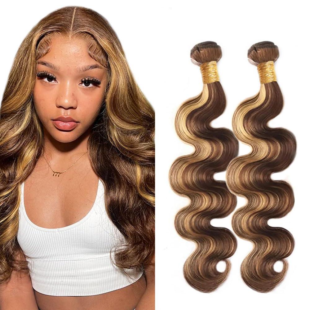 ZevPiul Ombre Blonde Bundles Human Hair Highlight Human Hair Bundles 2 Tone Honey Blonde Human Hair Bundle 8A Brazilian Virgin Blonde Highlight Human Hair 2 Bundles 24 24 Inch 200g