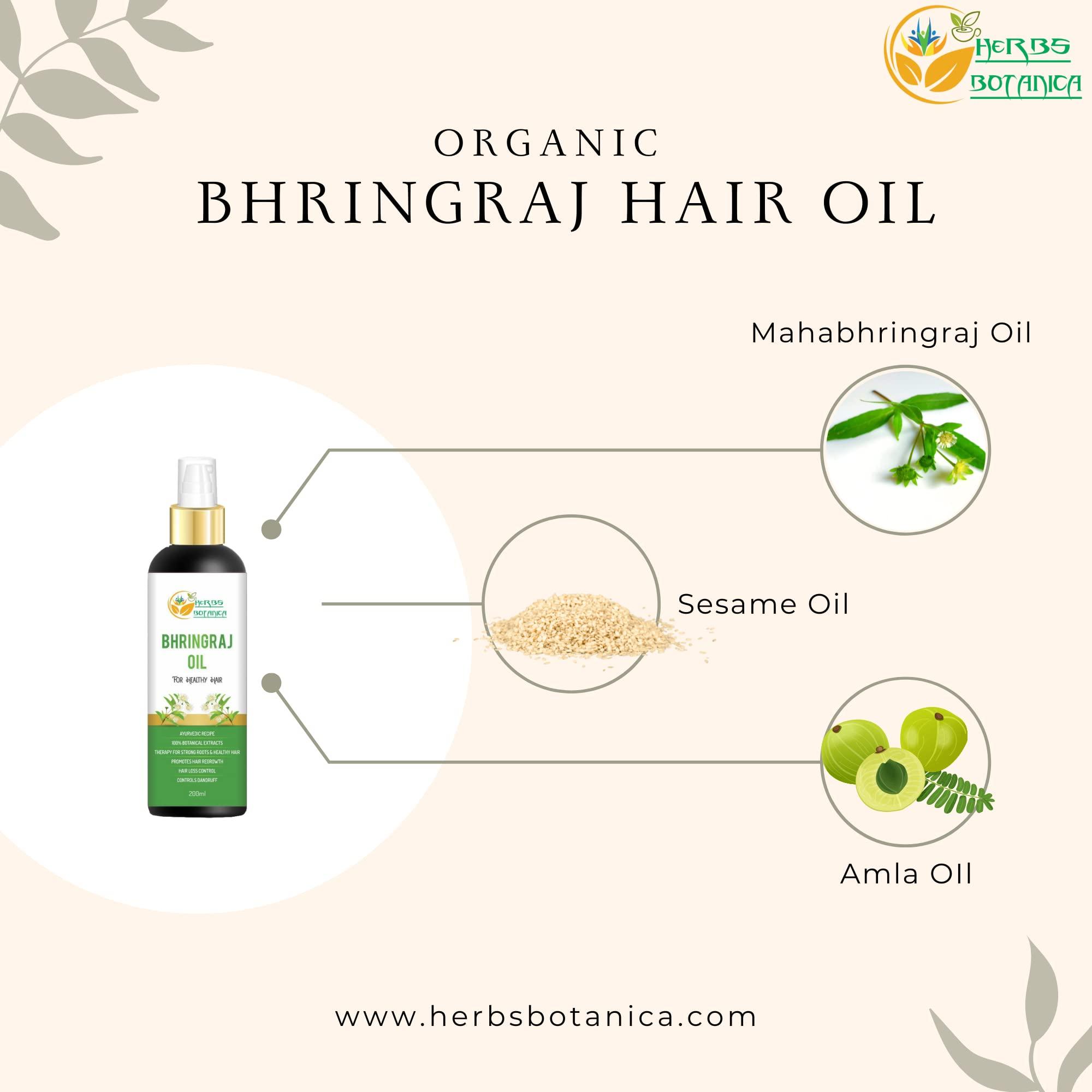 Herbs Botanica Herbs Botanica Bhringraj Oil for Hair Growth Organic Ayurvedic Herbal Hair Oil with Bhringraj, Amla, Aloe Vera, Sesame & Curry Leaf Reduces Hair Fall, No Silicones or Parabens 6.76 Fl Oz