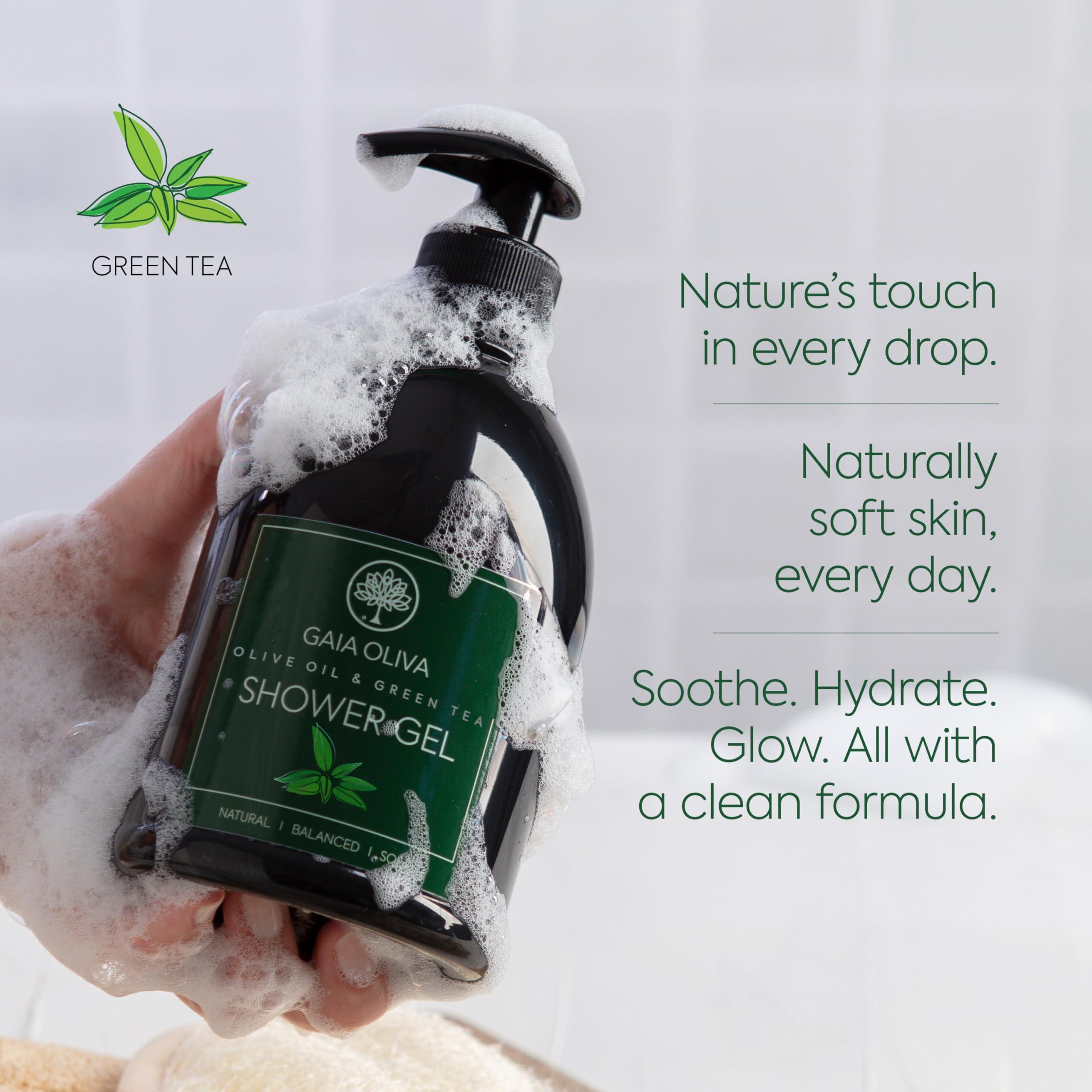 GAIA Oliva GAIA Oliva Liquid Shower Gel Moisturizing Body Wash Olive Oil, Bath Body Soap, Bottle 16.9 FL OZ (Pack of 2, Green Tea)