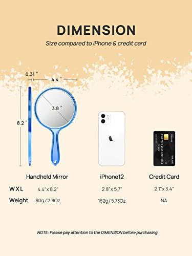 OMIRO OMIRO Hand Mirror, Double-Sided Handheld Mirror 1X/3X Magnifying Mirror with Handle, Pack of 1 (Transparent Blue)