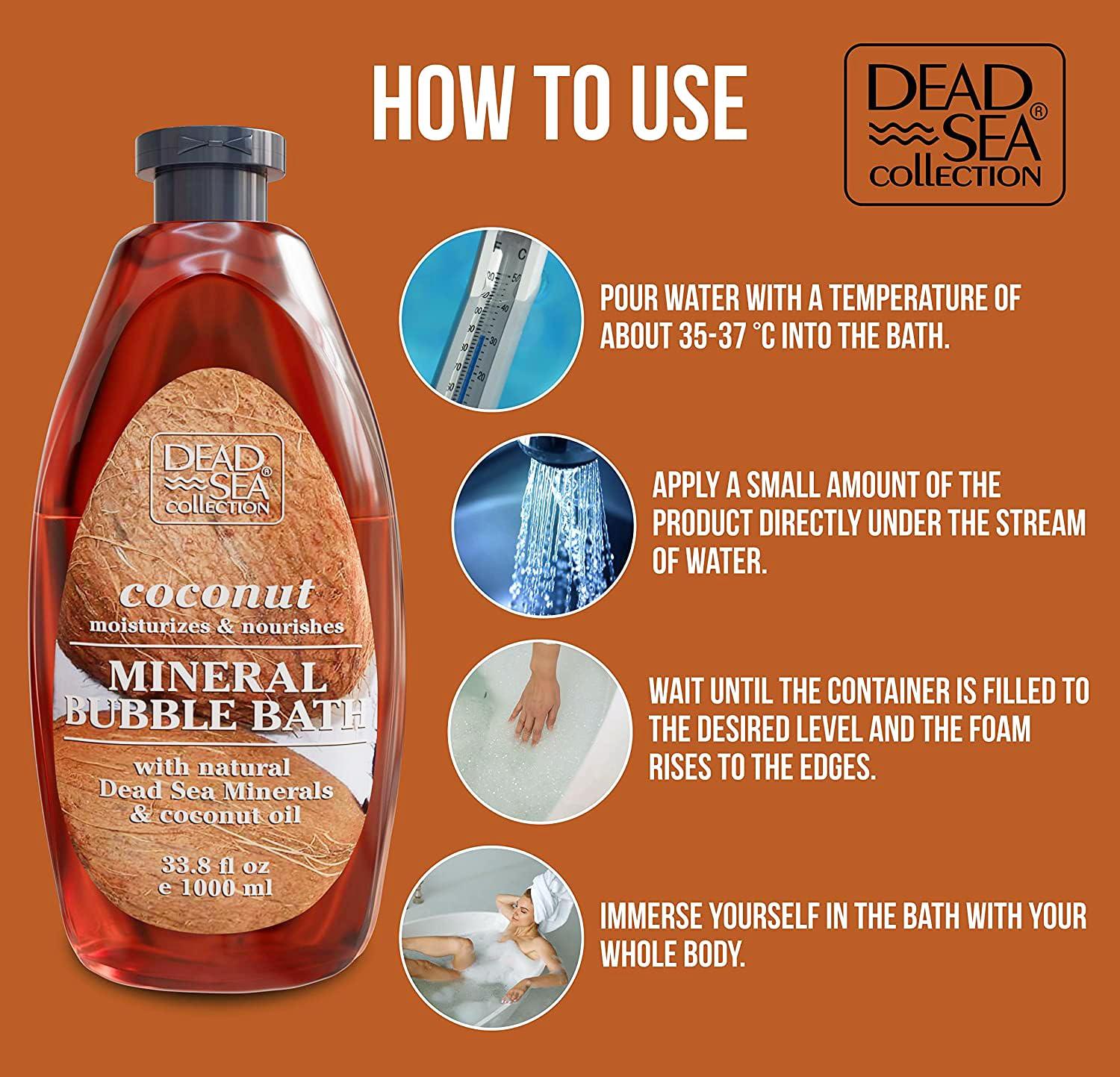 Dead Sea Collection Dead Sea Collection Bubble Bath with Coconut for Women and Men - Coconut Oil and Pure Dead Sea Minerals - Nourishing and Moisturizing Skin - Pack of 2 (67.6 fl.oz)