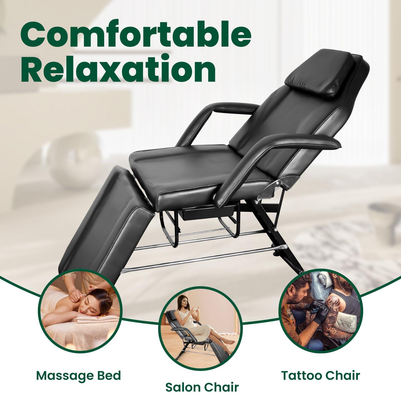 NinthAvenue Basics Tattoo Chair, 881 LBS Load-Bearing Face Chair, 360 Hydraulic Chair with 2 Layers of Drawers for Esthetician Beauty Spa Tattoo Eyelash Equipment Black