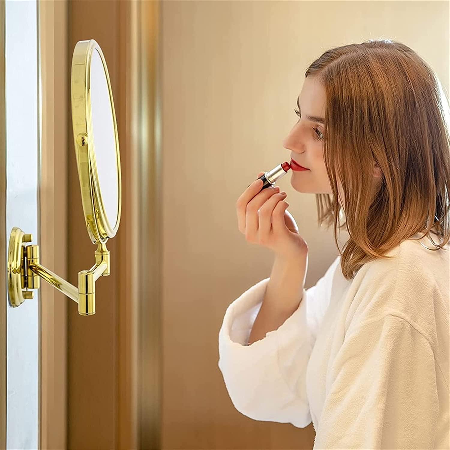 FJYDM FJYDM Wall Mounted Makeup Mirror, 8 inch Gold Double Sided Magnifying Shaving Mirror, 360 Swivel Extendable Folding Bathroom Vanity Mirrors,10x