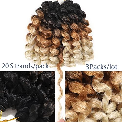 Svolna Jamaican Bounce Crochet Hair Extensions 8 inch Ringlet Wand Curl Crochet Hair 3 Tone Blonde Ombre Curly Crochet Braids Grey Crochet Braiding Hair 60 Roots