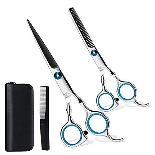 Unknown NA Shears Hair Professional Set with Razor, Hair Thinning Scissors, Leather Case,Stainless Steel with Detachable Finger Ring