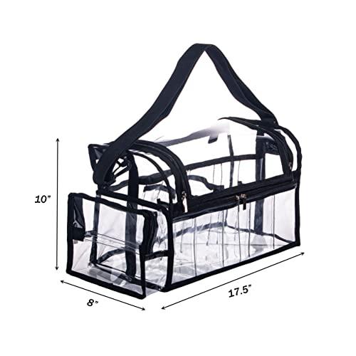 Remobia Hicol Large Professional Free Standing Clear PVC Makeup Artist Set Bag Transparent Makeup Brush Buddy Make up Kits Organizer Carry All MUA Travel Cosmetic Bag with 8 Dividers and Tissue Holder