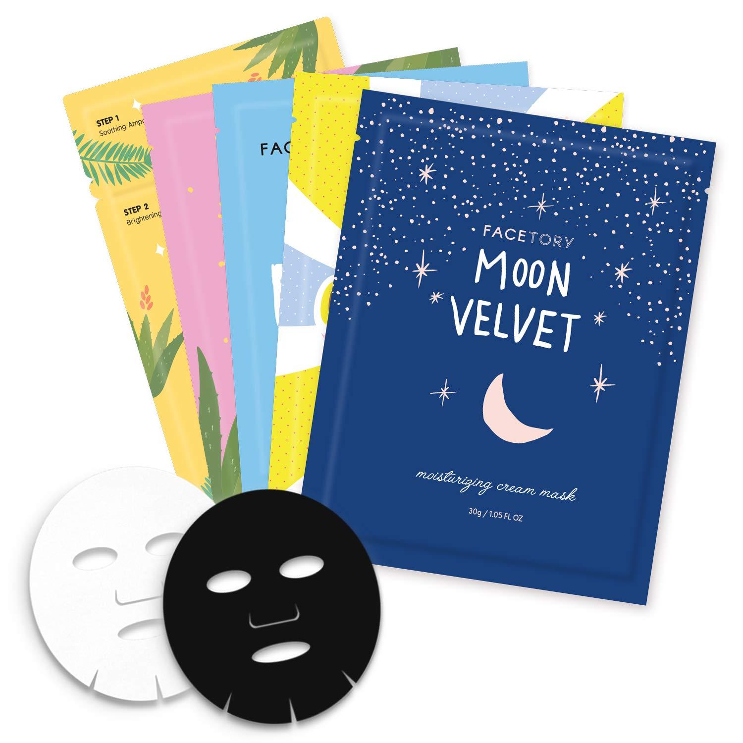 FACETORY FACETORY Collection Facial Mask Set - Hydrating, Purifying, Soothing, Moisturizing, and Revitalizing - Soft, Form-Fitting Face Masks, For All Skin Types, Pack of 10 Sheet Masks