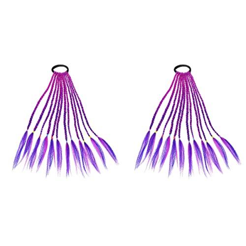 GALPADA GALPADA Color Wigs 2pcs Girls Wigs Braid Set Braided Wig Hair Extension with Elastic Hair Ring Rubber Bands Festival Party Costume Cosplay Accessories (Purple) Braided Wigs