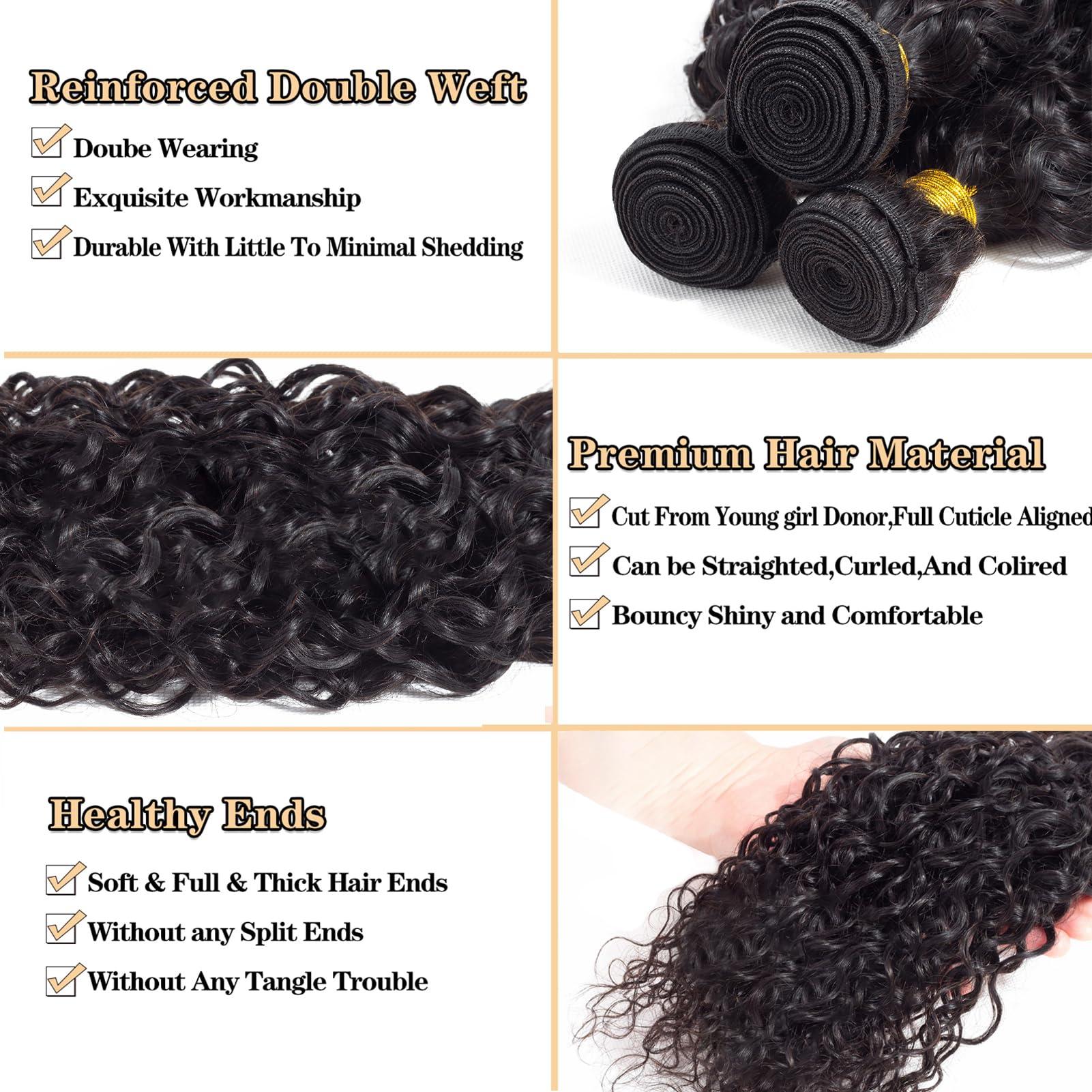 ROYAL IMPRESSION 12A Curly Bundles Human Hair with Closure (24 26 28+22\") Brazilian Curly Hair 3 Bundles with Closure 100% Unprocessed Virgin Kinky Curly Human Hair Weave Bundles with Closure Natural Color