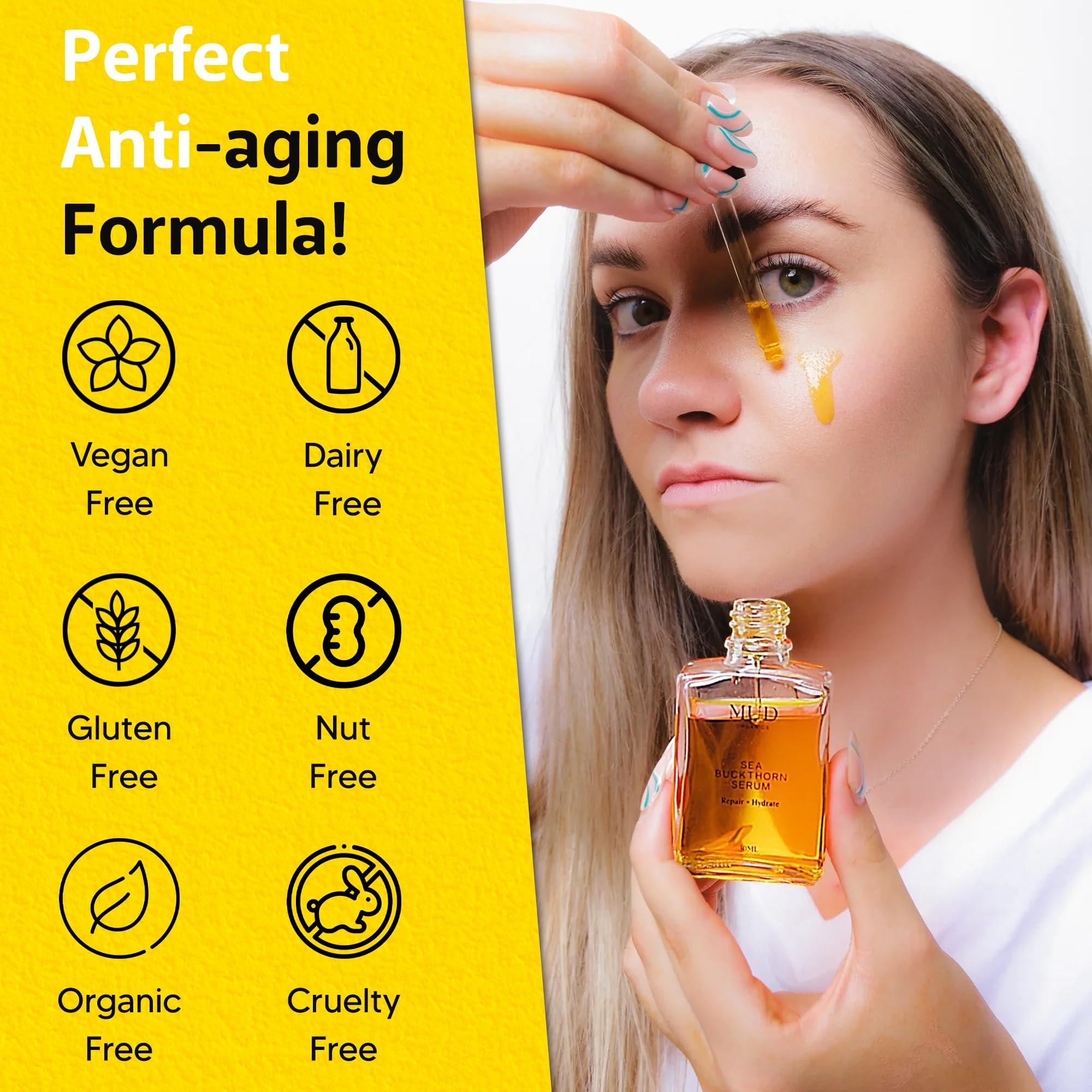 Mudganics Mudganics Sea Buckthorn Oil - Seabuckthorn Oil for Face Skin Care - Cold Pressed Sea Buckthorn Oil Organic-Rich in Omegas 3 6 7 9, Vitamin E, and Antioxidants - Natural Anti-Aging Formula - 1 fl oz