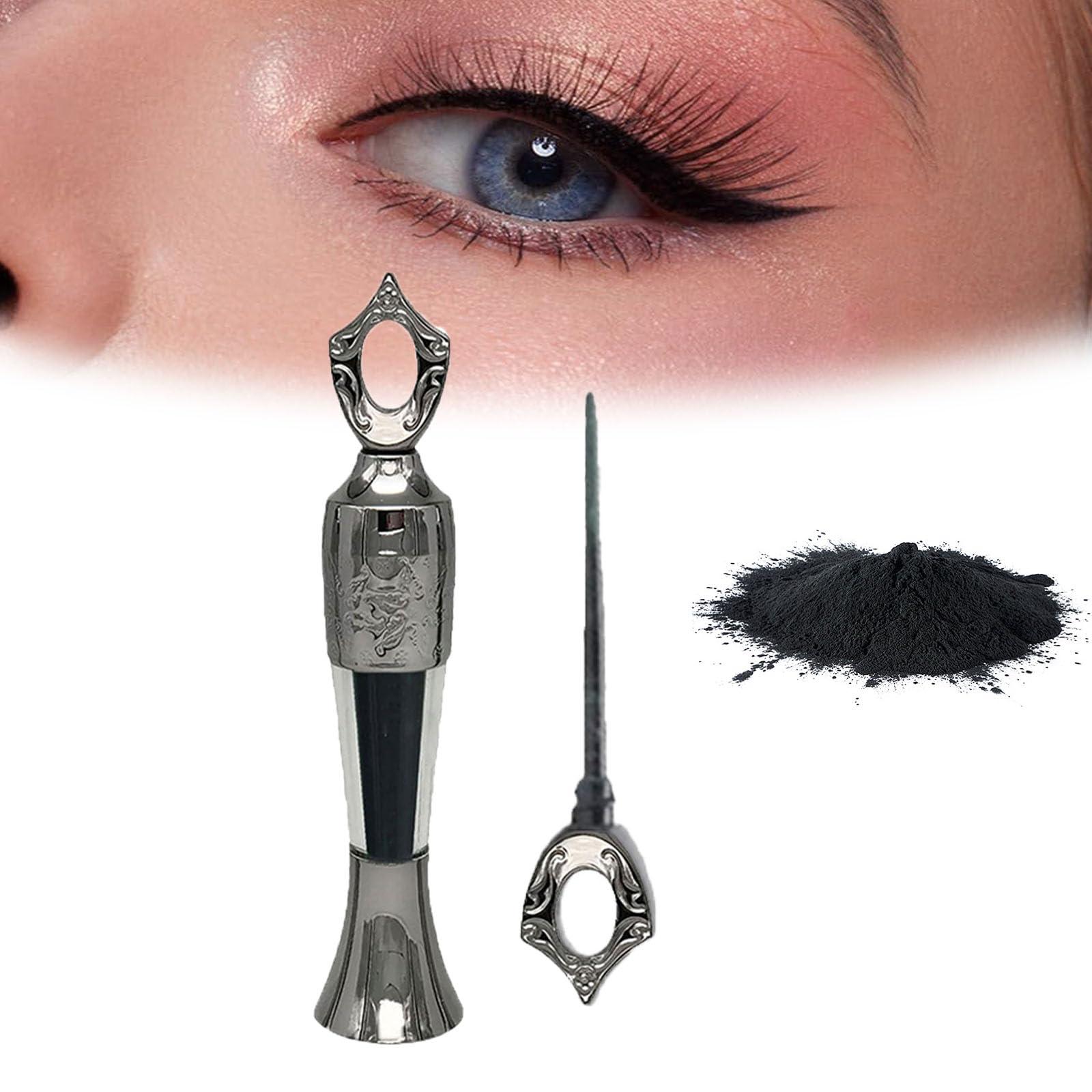 Vlrbfl Powder Eyeliner, Eye Liner, Handmade 100% Natural Eyeliner Powder, Long-Lasting Eyeliner Arabic Eyeliner Powder for Natural Makeup, Long-Wearing, Smudge-Proof (Black)