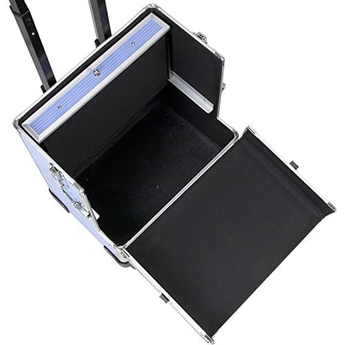 Ver Beauty Ver Beauty 7 in 1 Professional Aluminum Interchangeable Rolling Makeup Train Case Large Capacity Trolley Travel Storage Cosmetic Organizer Portable Extra Lid Sliding Tray VT019 Lavender Stripes