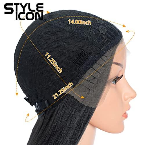 Style Icon Style Icon 36" Lace Front Wigs Super Long Yaki Straight Wig With Baby Hair 130% Density Synthetic Wig (36 Inches, 1B)