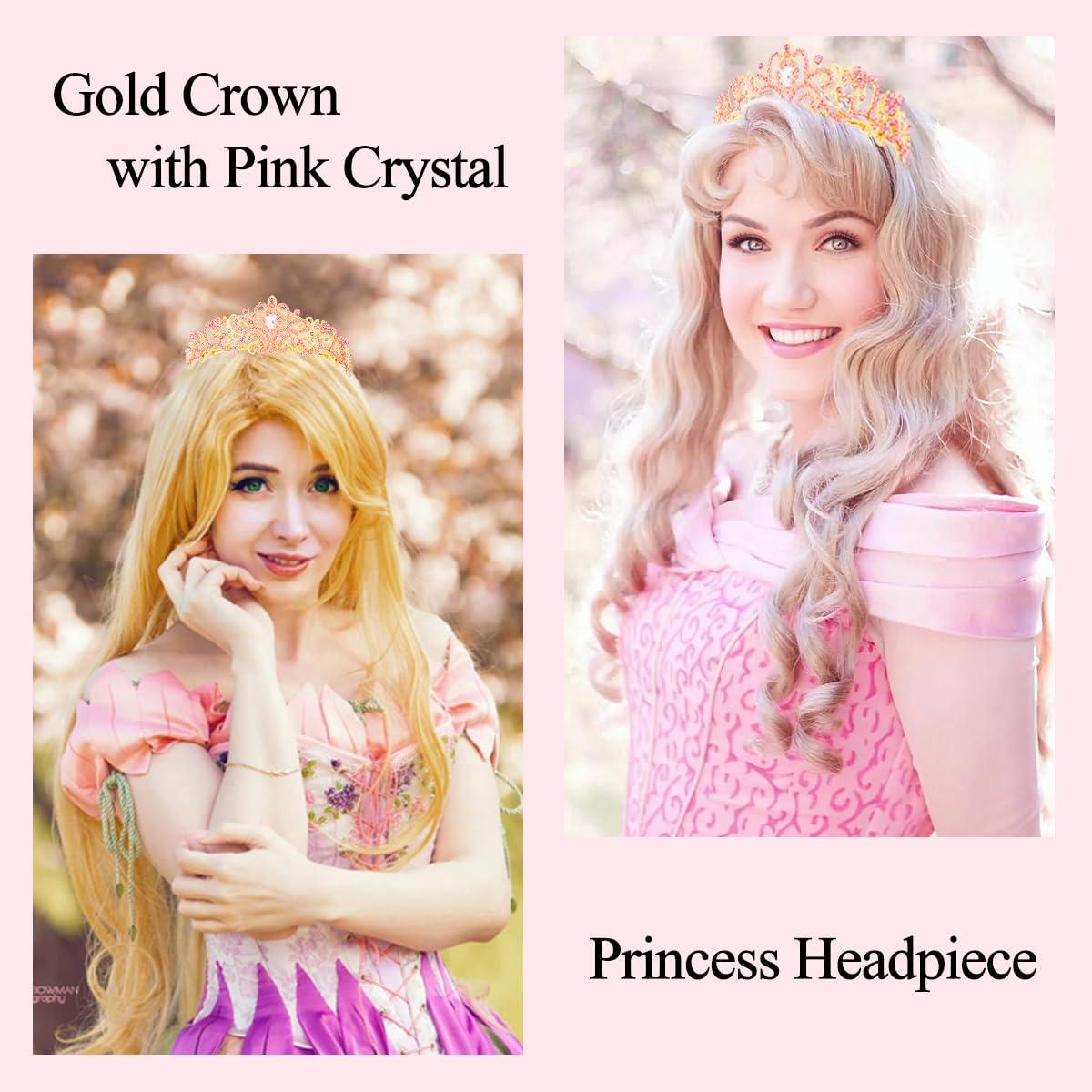 Didder Didder Gold Pink Tiaras and Crowns for Women Princess Tiara For Women Girls Elegant Crown with Combs Prom Crown Tiara Birthday Crowns for Women Bridal Wedding Birthday Halloween Party