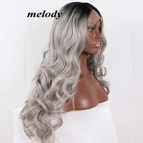 melody wig Melody Ombre Grey Wigs With Black Roots Synthetic Lace Front Grey Wigs Middle Parting Wigs Long Wavy Wigs Heat Resistant Fiber Ombre Synthetic Wigs 24" …