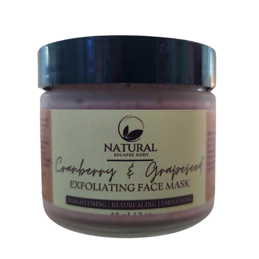 Natural Escapes Natural Escapes Cranberry & Grapeseed Exfoliating Clay Face Mask | Deep Cleansing, Resurfacing, Hydrating, Anti-Aging AHA Face Masque for Glowing Skin