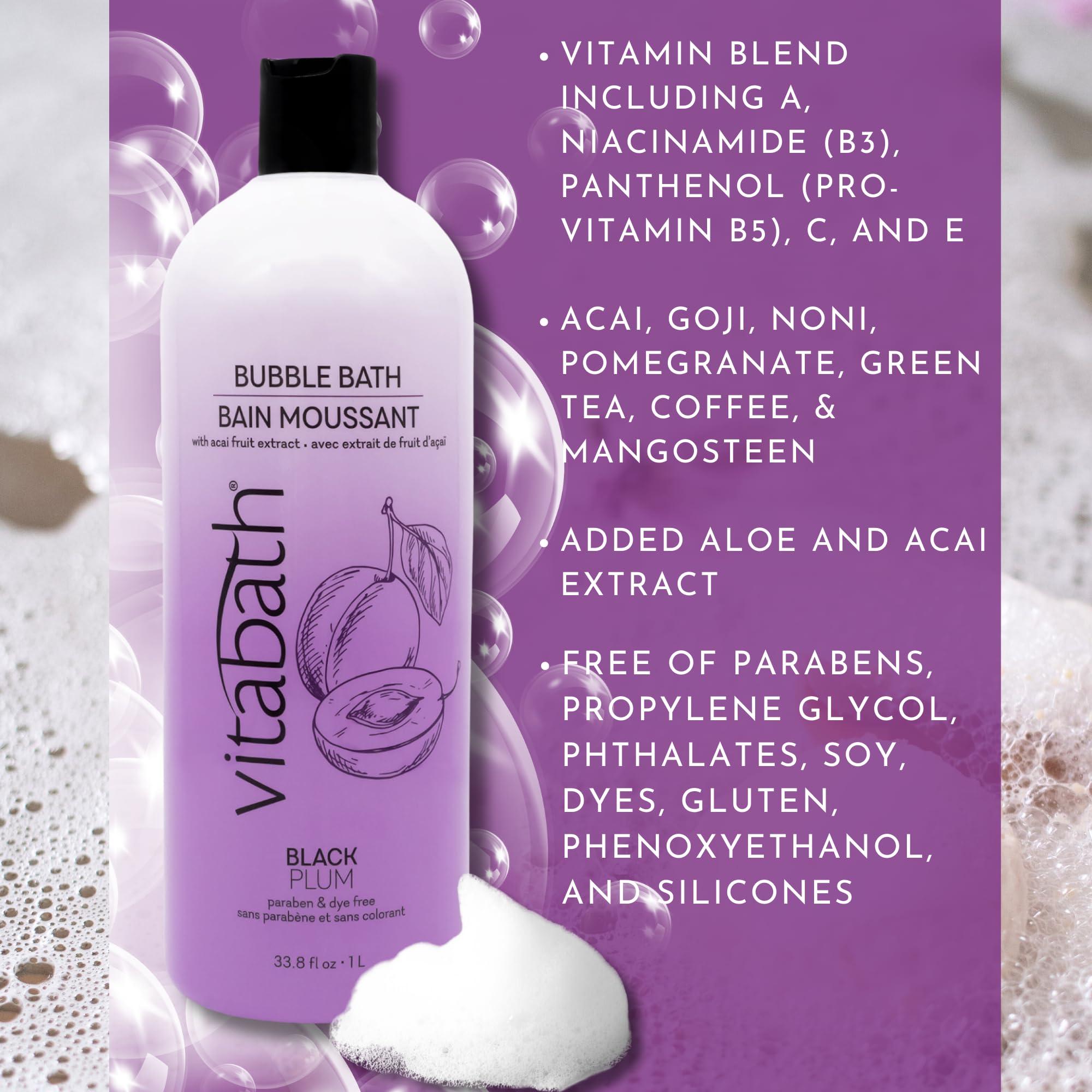 Vitabath Vitabath Black Plum Bubble Bath Rich Foaming Soak - Moisturizing & Nourishing Indulgent Suds for Women & Men All Skin Types - 33.8 fl oz 1L
