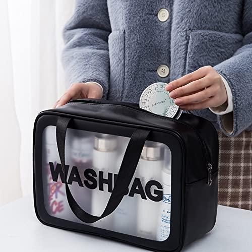 HICOPOWER HICOPOWER PVC Travel Wash Bag,Translucent Hanging Toiletry Bag,High-Capacity Makeup Bag for Women Men (Black, L)