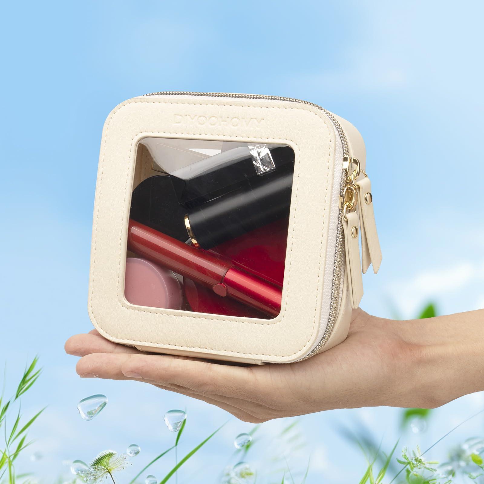 DIYOOHOMY DIYOOHOMY Clear Makeup Bag with Zipper, Black Travel Calpak Toiletry Bag for Women, Mini Leather Cosmetic Organizer Case, Small Portable Purse Pouch