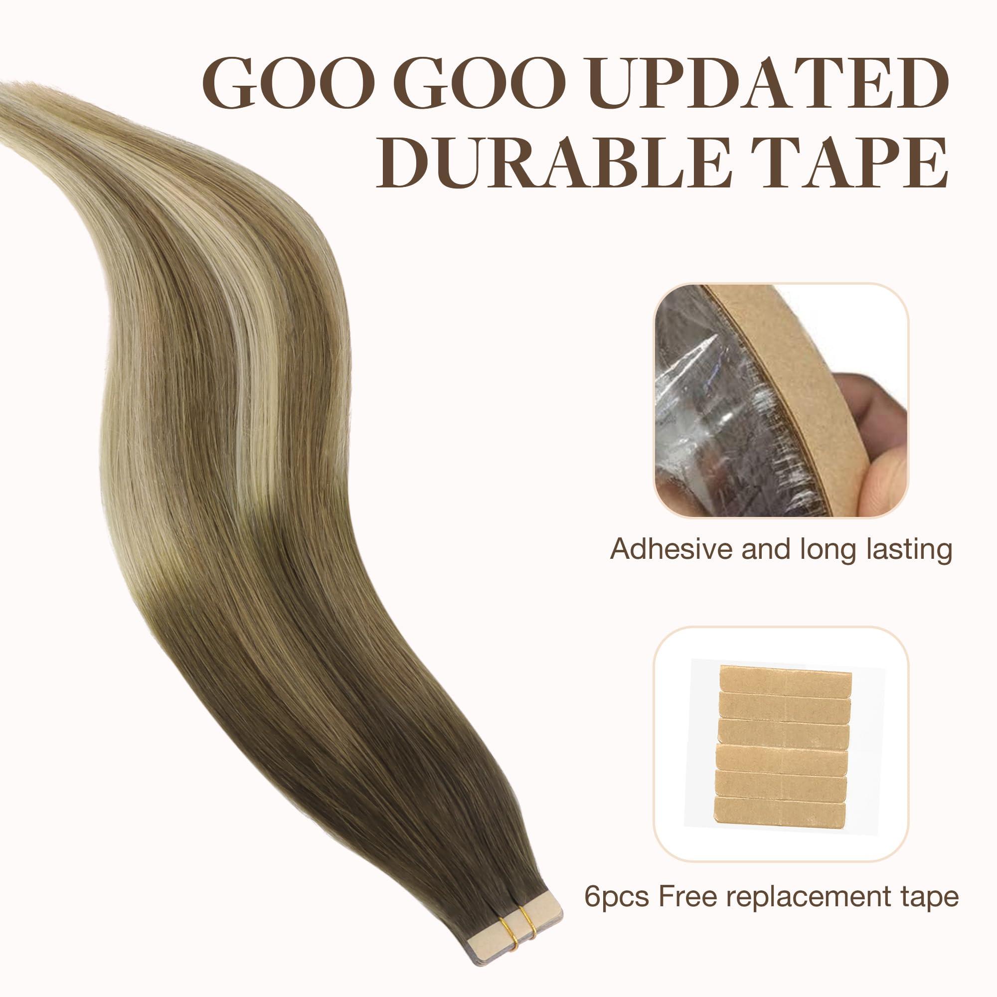 GOO GOO GOO GOO Tape in Hair Extensions Human Hair, 3/8/613 Balayage Walnut Brown to Ash Brown and Bleach Blonde, 16inch 50g 20pcs, Thick Ends Straight Seamless, Invisible Tape in Hair Extensions Human Hair