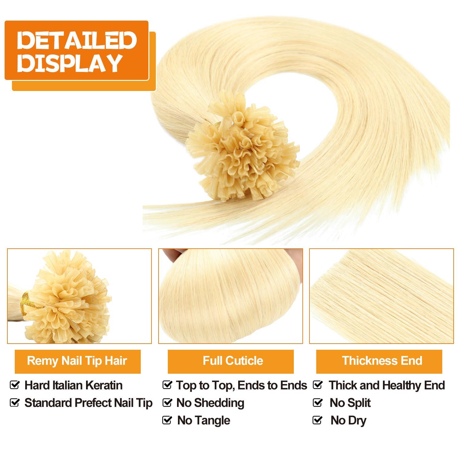 LEJDI U Tip Keratin Hair Extensions Human Hair, 50g Pre Bonded U Tip Human Hair Extensions, U Tip Hot Fusion Hair Extensions