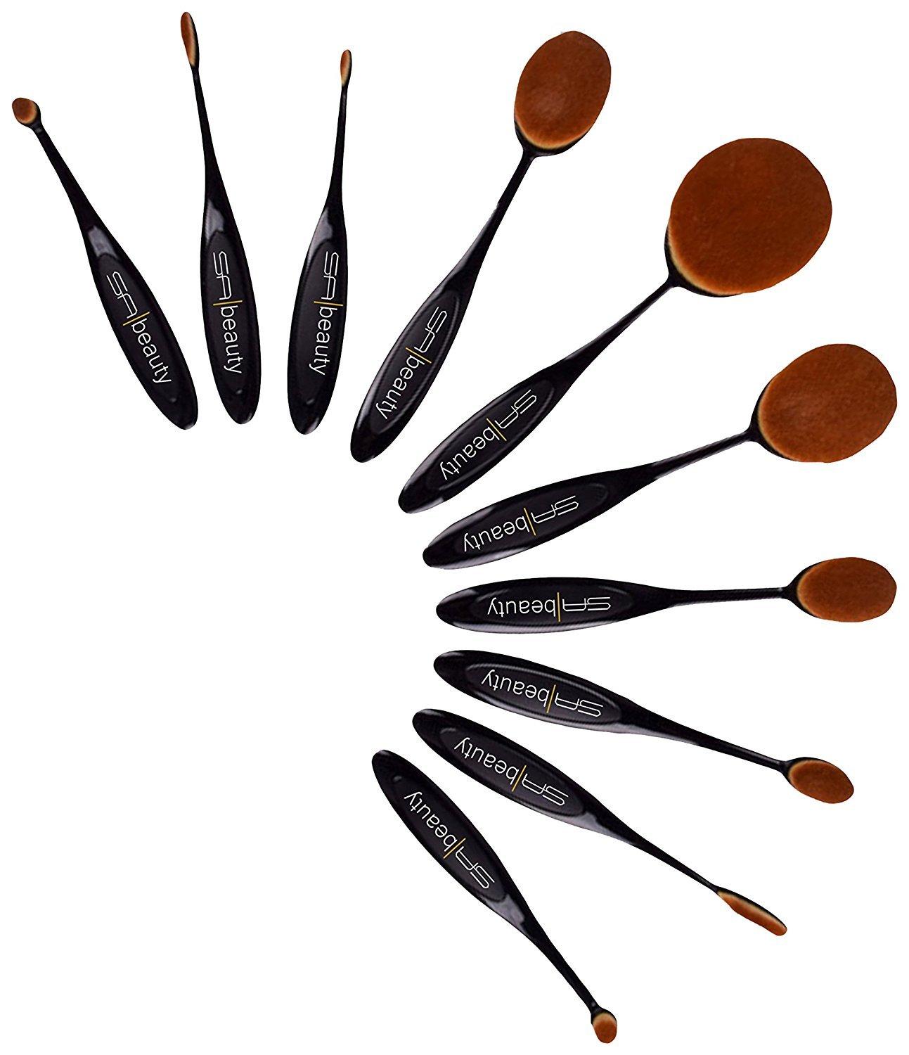 SA Beauty SA Beauty Oval Makeup Brush Set for Foundation Blending Concealer Contour Blush Eyeliner for Face Lips Eyes, Great with Liquid Powder Cream Cosmetics, Tool Gift Set, 10 Piece