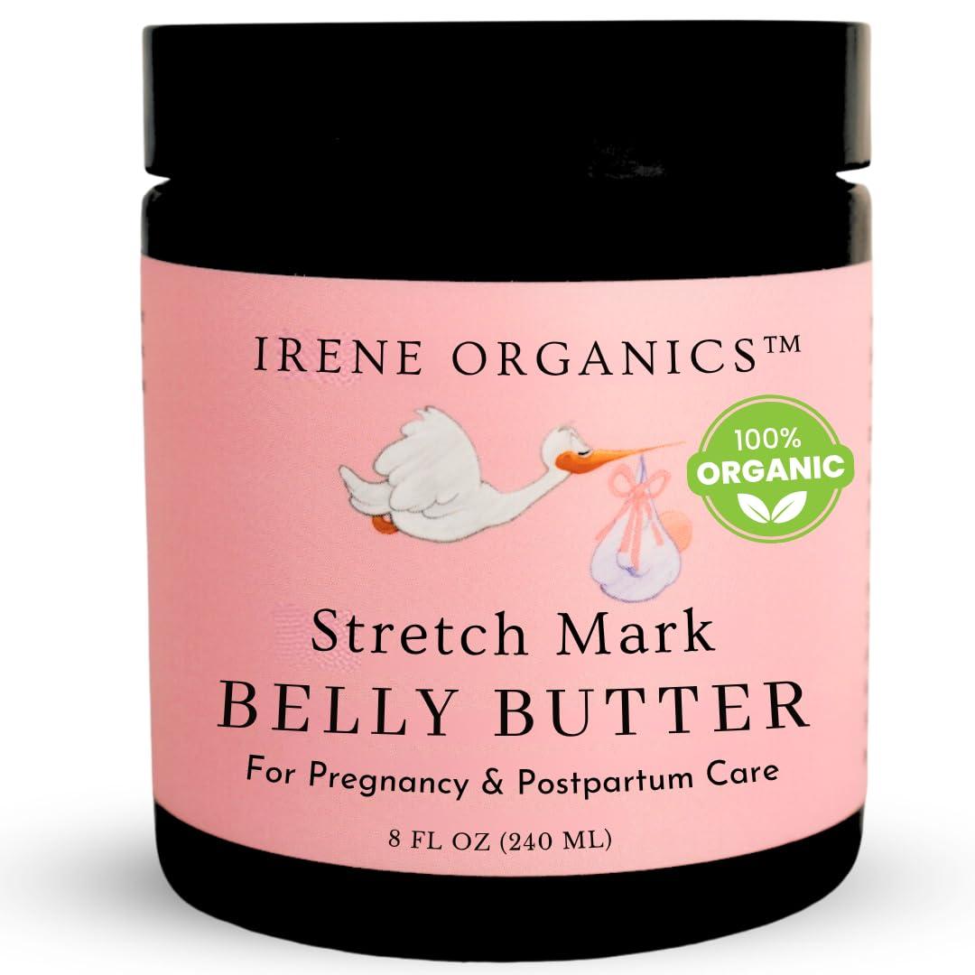Irene Organics Irene Organics Organic Belly Butter for Pregnancy Stretch Mark Prevention and Treatment Award Winning Anti Stretch Mark Tummy Balm For Pregnancy and Postpartum 8oz - Hydrating Bump Cream