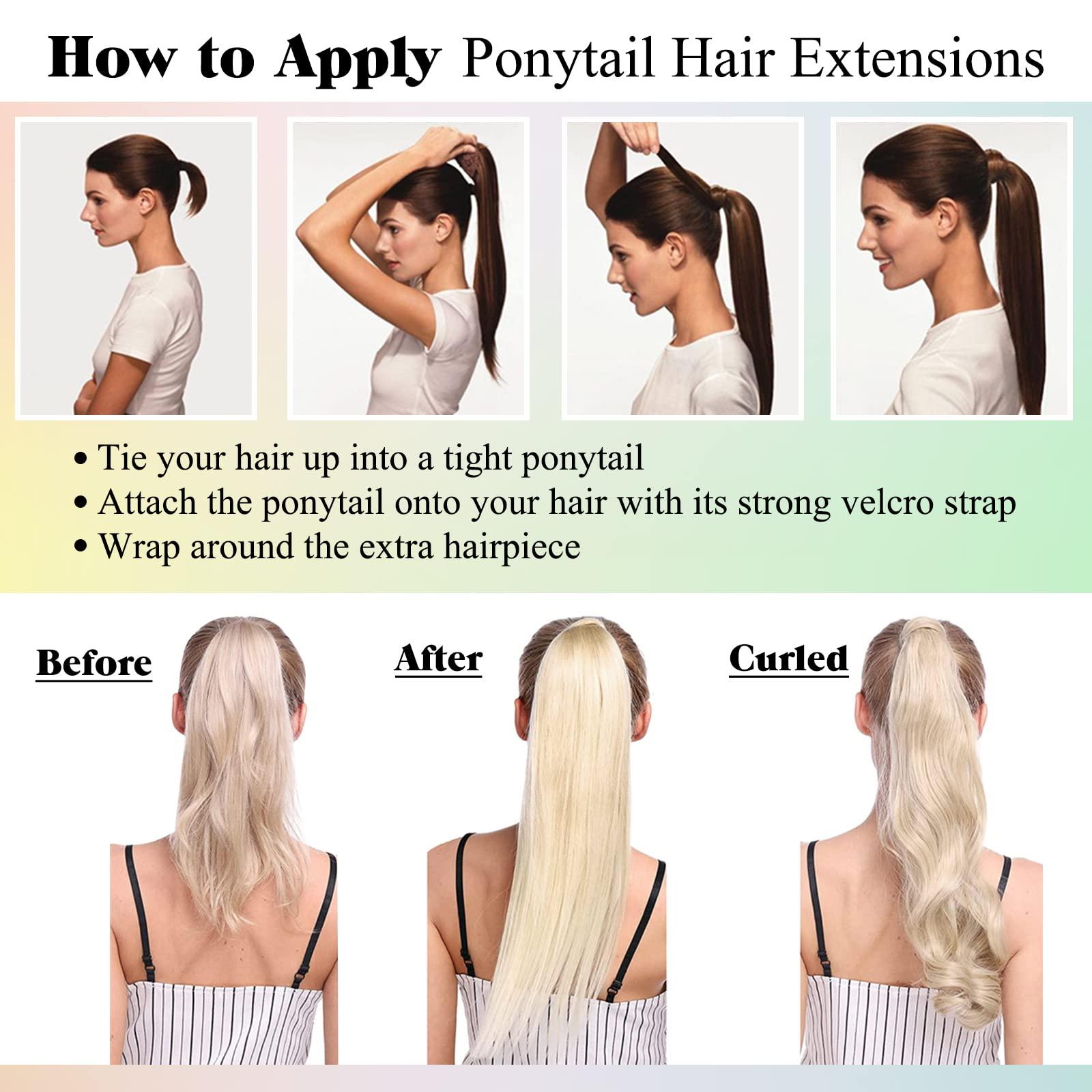 Vivien Vivien Ponytail Extension Human Hair Wrap Around Ponytail Extension Ash Blonde Highlight Golden Blonde Pony Tails Hair Extensions Clip in Ponytail Hair Extensions for Women 80G 18inch