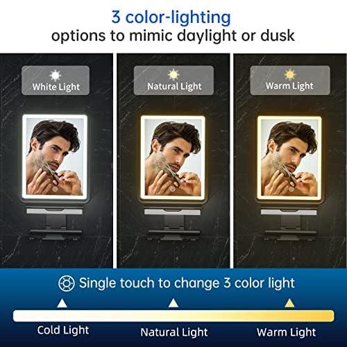 COSMIRROR COSMIRROR Shower Mirror Fogless for Shaving with Razor Holders, 3-Color Dimmable Light for Anti Fog Shower Shaving Mirror