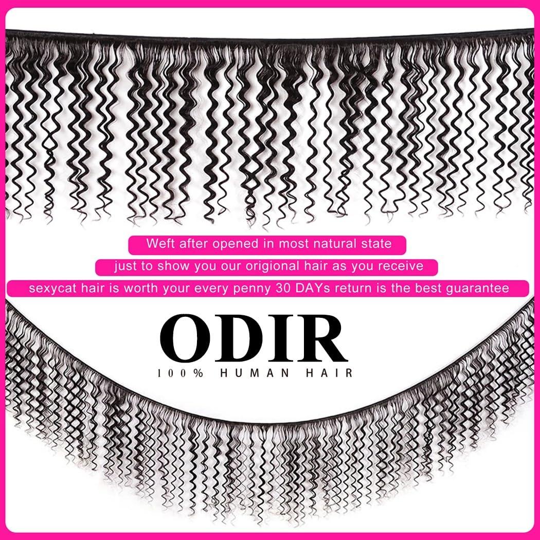 Odir Odir Deep Wave Hair Bundles with 13x4 Frontal Brazilian Human Hair Deep Curly Hair 3 Bundles with Lace Frontal 14 16 18+12 Inch 9A Unprocessed Virgin Hair Natural Color