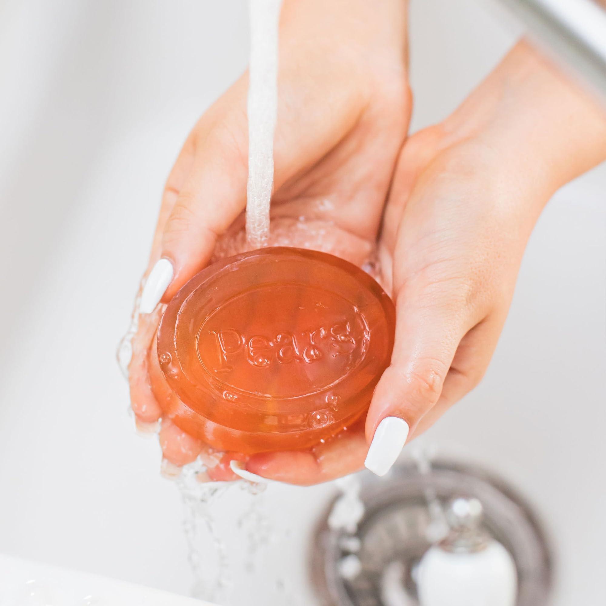 PEARS Pears Soap, Face & Body Soap, Amber Pure & Gentle Transparent Bar Soap, Moisturizing Glycerin Soap with Natural Oils for Pampered, Glowing Skin, 4.4 Oz (Pack of 12)