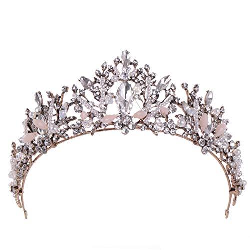 Fdesigner Fdesigner Baroque Wedding Crown Crystal Bride Crowns and Tiaras Vintage Queen Pearl Headpieces Prom Bridal Flower Hair Accessories for Women and Girls (Silver ?)
