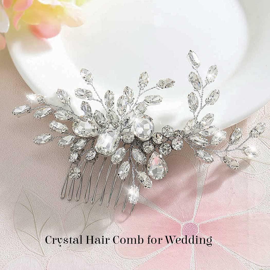 EVILD Evild Rhinestone Wedding Hair Comb Silver Crystal Bridal Headpieces Leaf Bride Hair Clip Bridal Headdress Wedding Hair Accessories for Brides and Bridesmaids