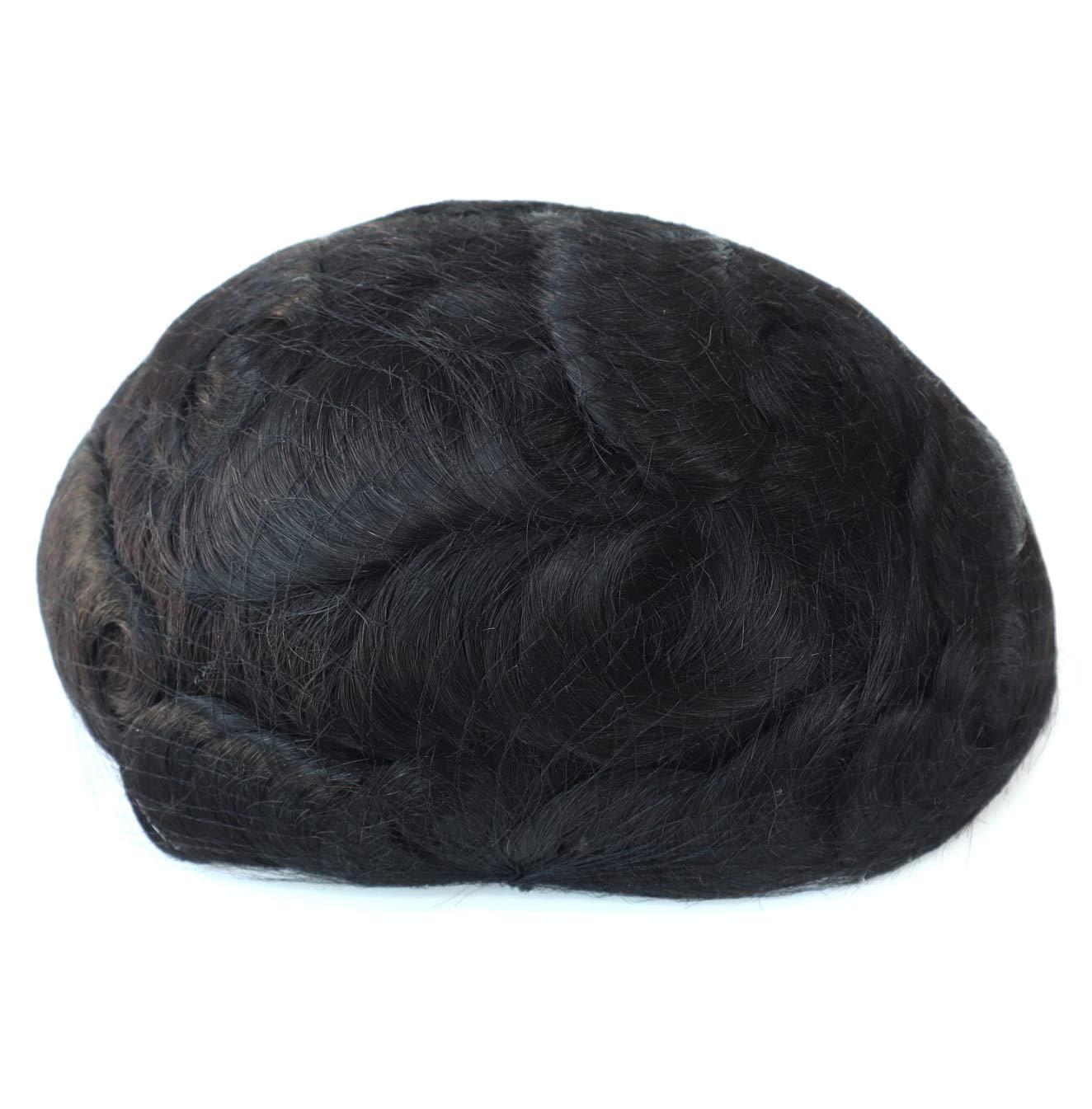 Hair Nature Mens Toupee, Mens Human Hair, Human Hair Replacement System, Fine Mono Hair System for Men Hair Piece 5x8#1B