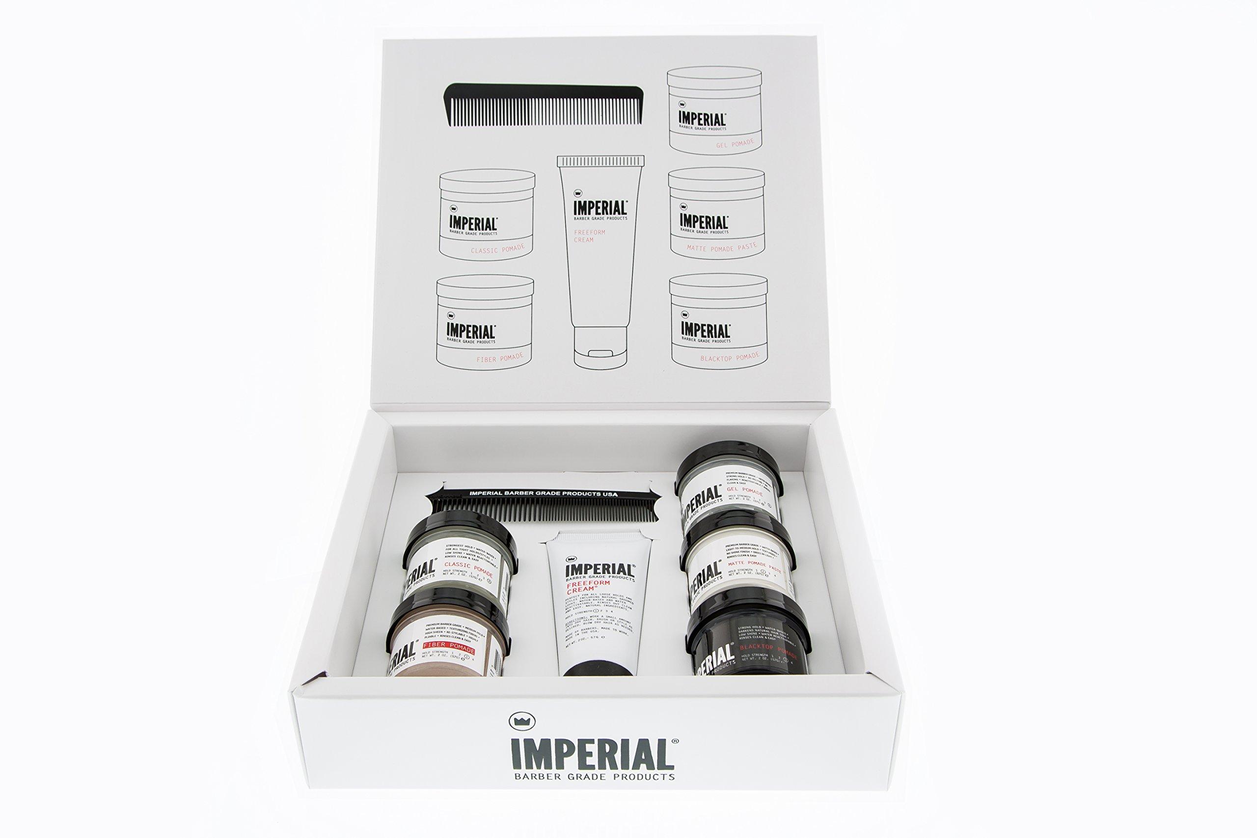 Imperial Barber Imperial Barber Travel Assortment/Gift Set Men\'s Traveling Hair Style -Classic, Fiber, Gel & Blacktop Pomade, Matte Pomade Paste, Freeform Cream, Comb