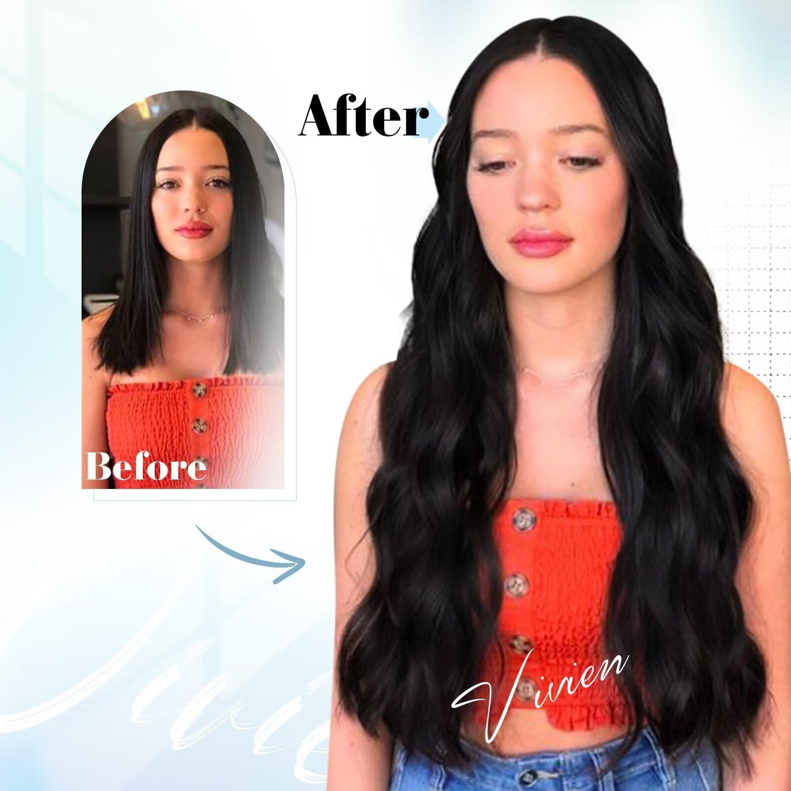 Vivien Vivien Tape in Hair Extensions Human Hair 24 Inch Invisible Real Human Hair Tape in Extensions Jet Black Tape in Extensions Reamy Hair Black Long Straight Human Hair 20pcs 50G