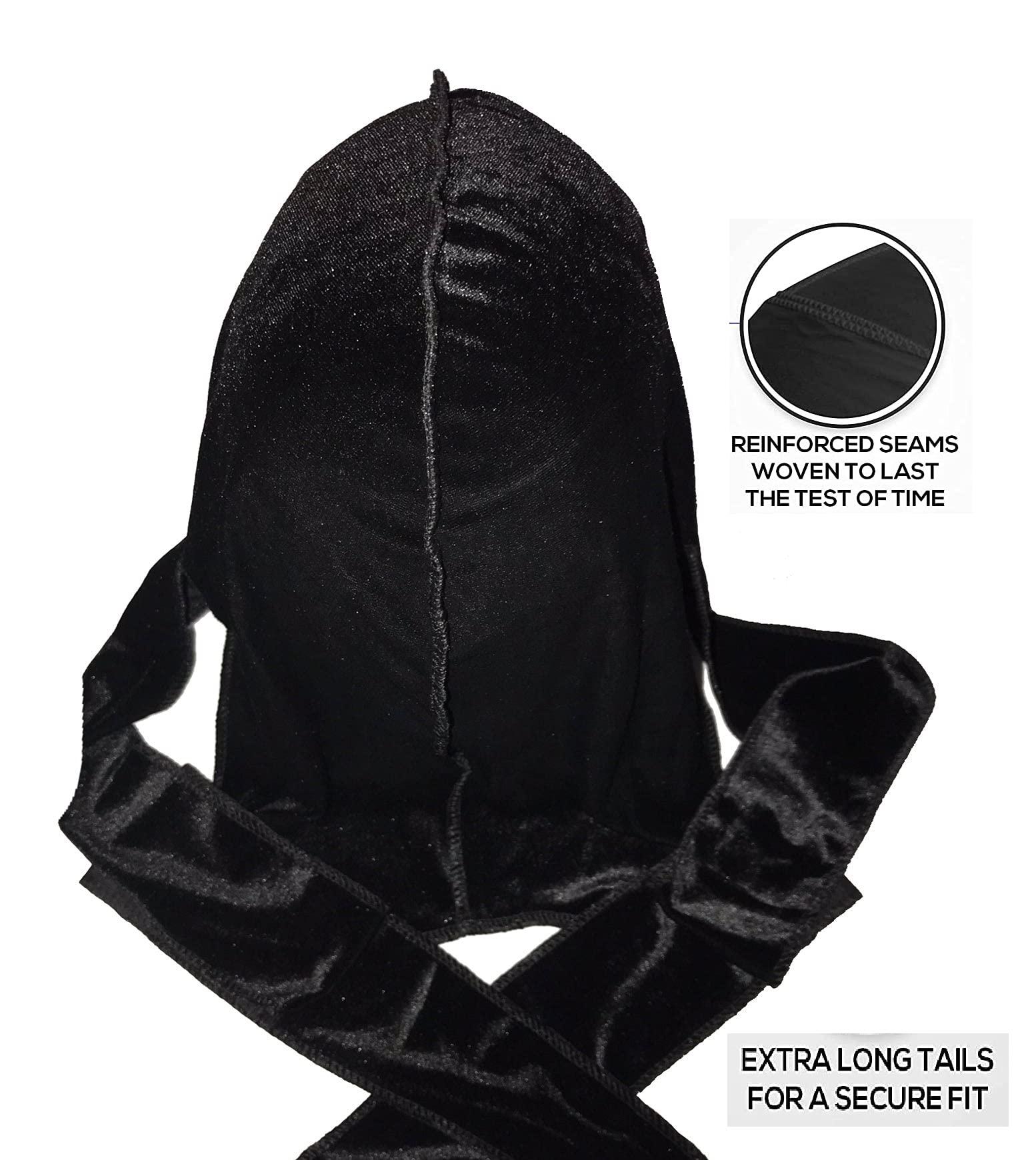 Fabz Beauty Fabz Beauty Silky Durag Velvet Black, Luxury Velvet Durags for Men and Women, Headwraps, Bandana Perfect for Dreadlocks, 360 Waves, Curls