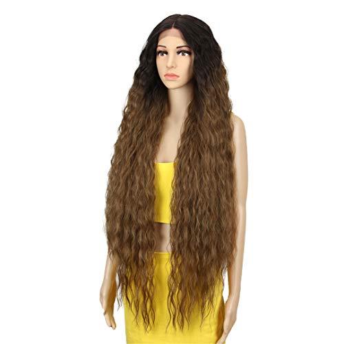 SSJFZM Hair Synthetic Wigs For Black Women Long Curly Hair 42 Inch Cosplay Blonde Lace Front Wig Synthetic Lace Front Wig #1B 42inches
