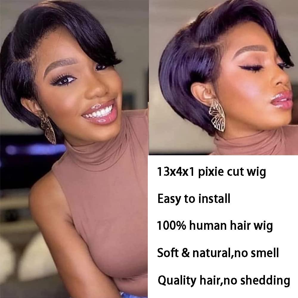 Usexy Usexy Hair Pixie Cut Lace Front Wigs Human Hair 13X4X1 Lace Front Wigs Human Hair Short Bob Wigs Straight Lace Front Pixie Cut Wigs For Black Women Pre Plucked With Baby Hair (Natural Color)