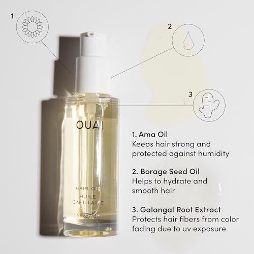 OUAI OUAI Hair Oil Travel Size - Hair Heat Protectant Oil for Frizz Control - Adds Hair Shine and Smooths Split Ends - Color Safe Formula - Paraben, Phthalate and Sulfate Free (0.45 oz)