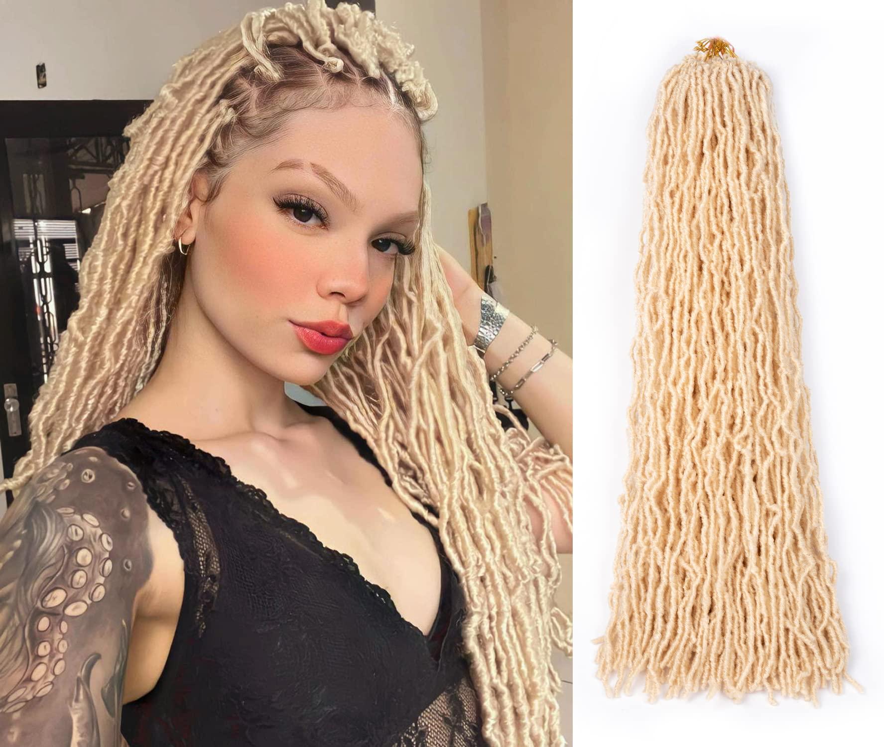 Love ORNAN Blonde Faux Locs Crochet Hair Soft Locs 18 inch 7 Packs Short Pre Looped Crochet Locs Goddess Locs Crochet Hair For Black Women Braiding Hair Extensions (18 Inch (Pack of 7), 613#)