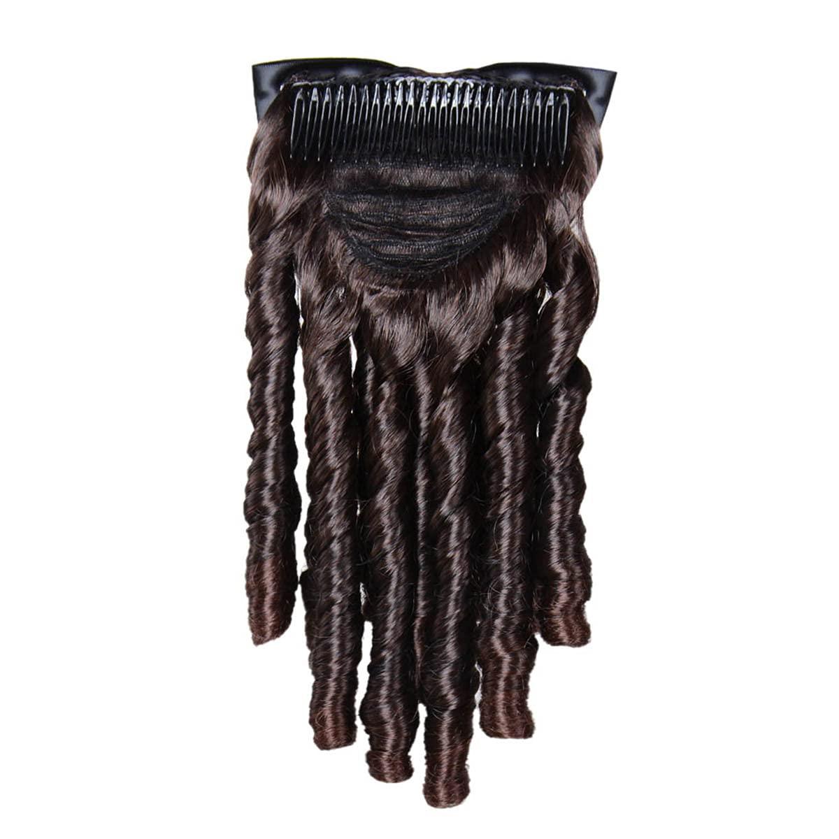 QYUU Regency Ringlet Ponytail Hairpiece with Bow Spiral Curl Synthetic Half Wig Historical Colonial Lady Costume Wig (Dark Brown)