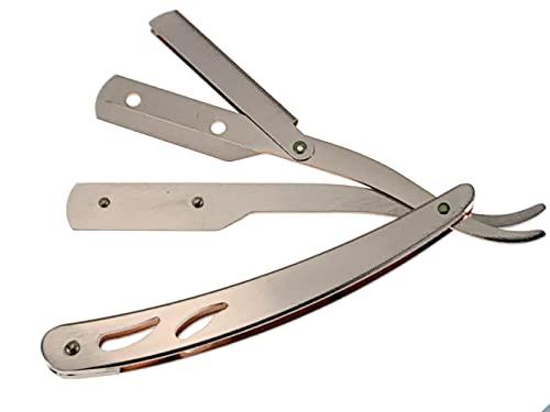 Sicastar Stainless Steel Straight Edge Barber Shaving Razor Sicastar® Folding Straight Razor Single Edge Replaceable Blades fit for All of Double Edge Razor Blades (Rose Gold)