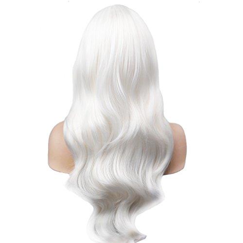 BERON BERON 26 Inches White Wig Long Wavy Wig with Bangs Synthetic Wig Long Wig White Wigs for Daily Party with Wig Cap