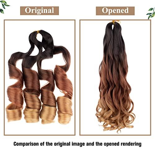 COOKOO COOKOO 22 Inch Spanish Curly Braids Hair 2 Pack Loose Wavy Braiding Hair with Curly Ends Ombre Dark Brown to Light Blonde Pre Stretched Synthetic Hair Extensions for Box Braids Crochet Hair 1B/30/27#