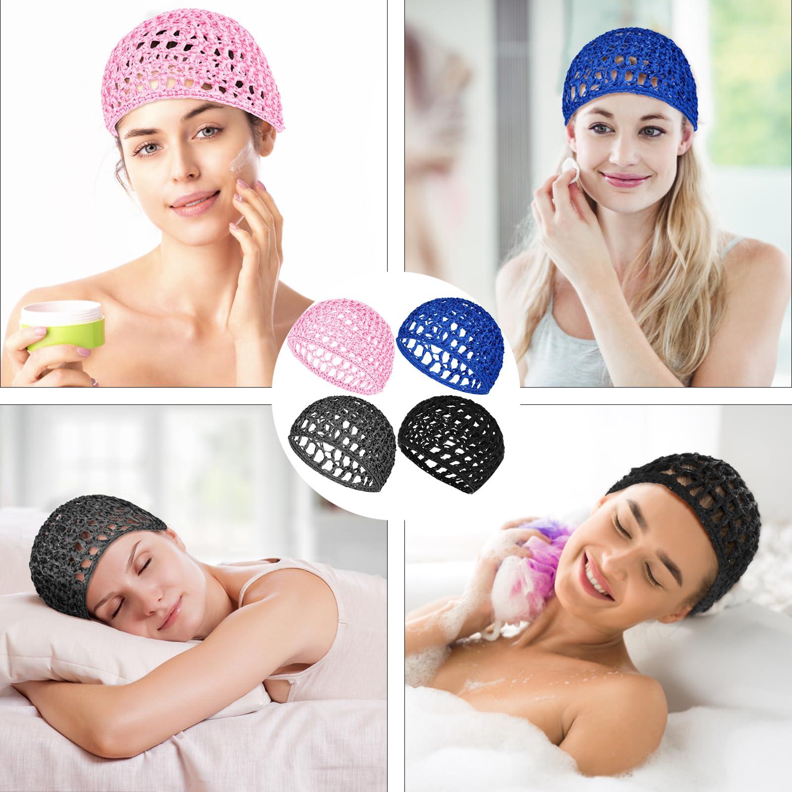 WLLHYF WLLHYF 4 Pack Hair Nets Cap Crochet Knit Snood Bonnets Sleeping Hairnet Fitted Hair Cover Wrap Comfortable Haircare Wave Cap for Women Keep Curls Ballet Serving Tidy Shower Bath Beauty