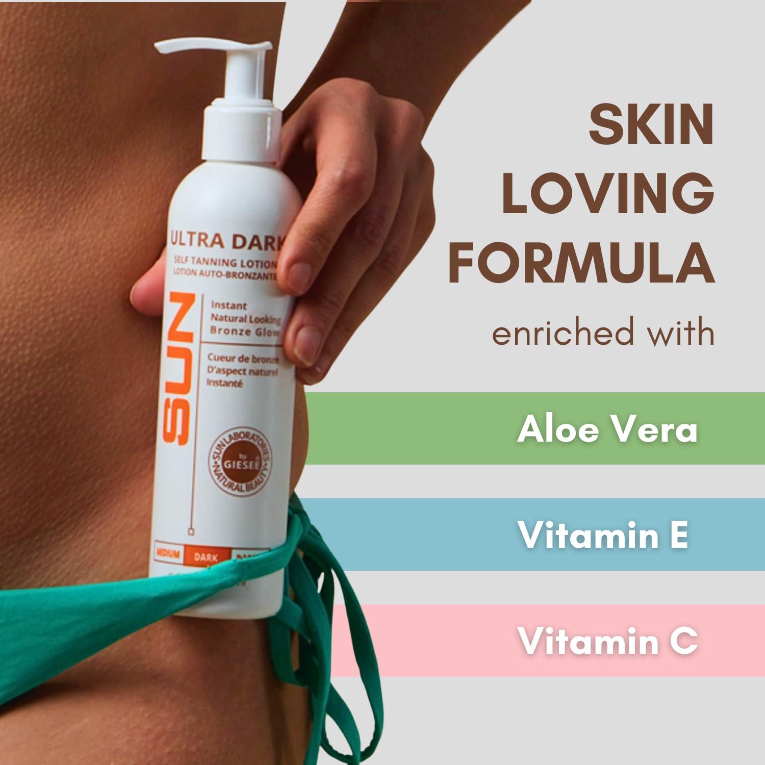 Sun Laboratories by Giesee Sun Laboratories By Giesee Ultra Dark Sunless Tanning Lotion 8 oz - Premium Tanning Lotion for Instant Glow, Organic Self Tanner, Perfect for Body, Face, and Leg Bronzing