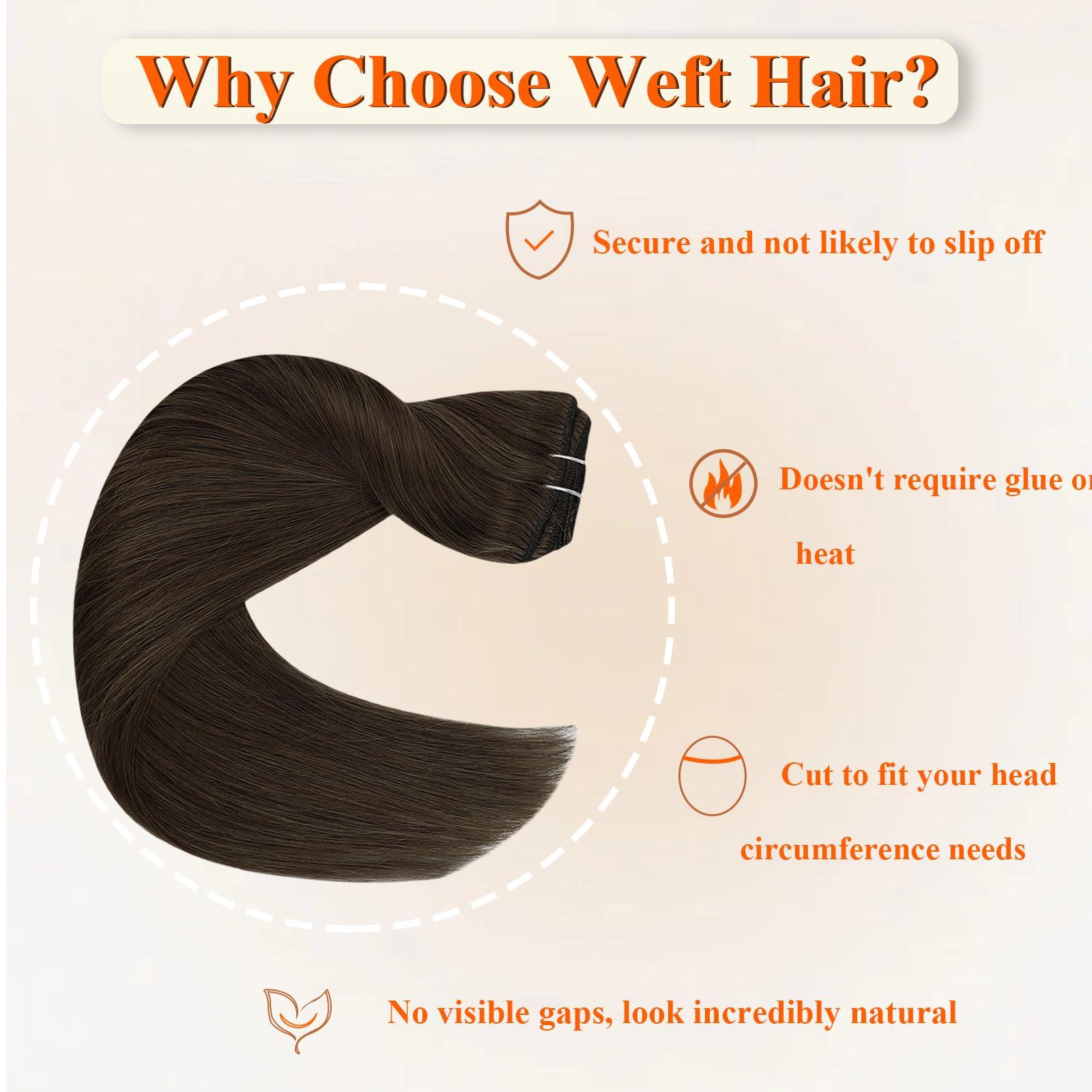 Full Shine Full Shine Hair Extensions Weft Human Hair Brown Sew in Real Hair Extensions #2 Dark Brown and Hair Extensions Real Human Hair Clip in Extensions