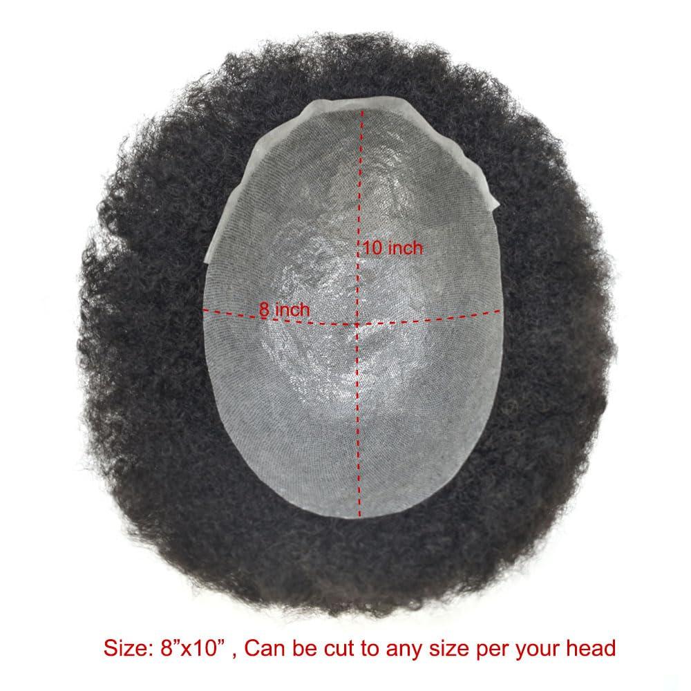 RESHE Afro Toupee For Black Men Ultra Thin Skin Hairpieces African American Men Hair Units For Mens Toupee V-Looped Human Hair Replacement System Male Hair Prosthesis 0.06mm 8X10-1# JET BLACK-14mm wave